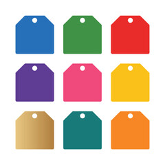 Blank gift tag label illustration pack with classic cut shapes colorful flat vector elements for sale promotion packaging