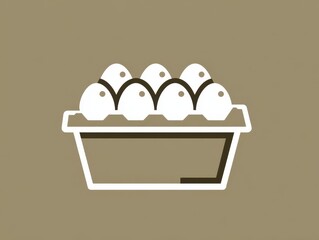 Simplified illustration of a carton filled with several chicken eggs, depicted with a minimalist and line-art style