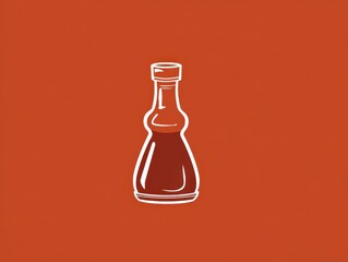 Simplified illustration of a tall, curvy bottle containing dark liquid, outlined in white against a warm, burnt-orange background
