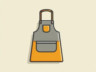 Simplified illustration of a kitchen apron with an orange-colored lower section, a gray upper, and a pocket. It has a minimalist design