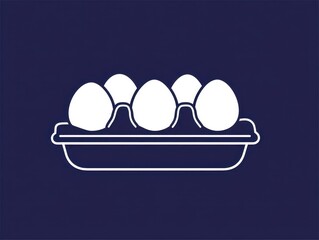 Simplified illustration of six white eggs neatly arranged in a carton, against a dark blue background
