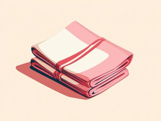 Stylized isometric illustration of two folded towels in shades of pink and cream, bound with a ribbon. Soft shadows suggest depth