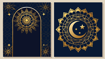 Eid al-Adha card template featuring elegant design elements and a decorative border for festive greetings..eps