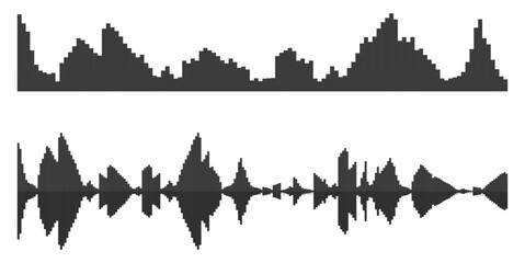 Obraz premium Minimal Abstract Audio Waveform Vector – Digital Sound Wave Spectrum, Frequency Pulse, Voice Amplitude Signal Illustration for Music Production, Audio Editing, Podcast Visualization, and Modern Media 