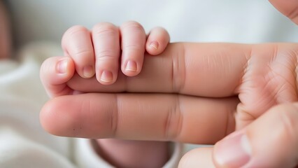 Closeup of Infants Hand Holding Adult Finger Gently