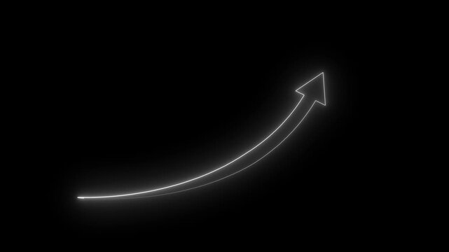 Abstract glowing neon swipe arrow. 4k animation. Down to up neon line arrow direction animation. Neon line raising business arrow on black background highlighting growth momentum