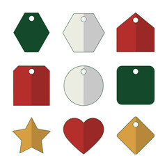 Minimal gift tag and label shape icon collection with star heart circle square festive flat vector illustration
