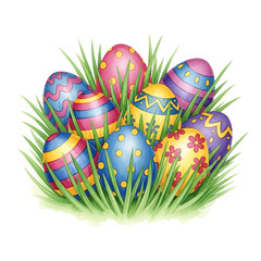 Colorful Easter eggs hidden in grass for spring celebrations  