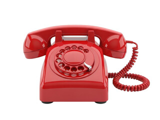 Vintage red rotary phone isolated on transparent background