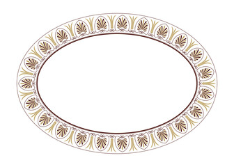 Vector golden seamless classic Greek oval ornament. Oval of Ancient Greece and the Roman Empire. Classic Endless pattern frame border Roman Empire. Typical egyptian, assyrian and greek motives