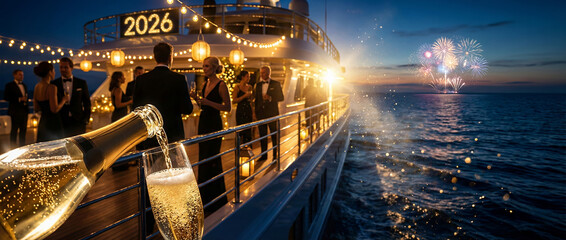 Luxury New Year's Eve 2026 Celebration on a Yacht with Champagne and Fireworks