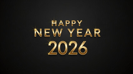 Obraz premium Happy New Year 2026 elegant gold text with sparkling effects on a dark, sophisticated background.