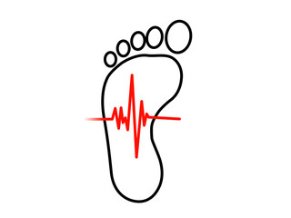 Vector Illustration of Human Footprint with Heartbeat Line