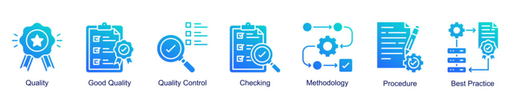 Quality and methodology web banner icon vector illustration for process excellence with quality control, checking, good quality, procedures, best practices, and methodology icons.