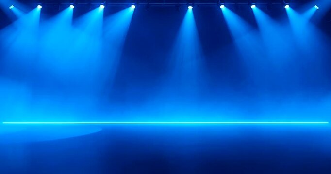 A dramatically lit stage with bright spotlights shining through a haze of smoke creating an atmospheric and captivating scene 4k video