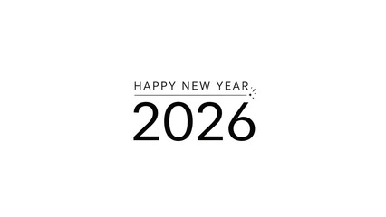 Minimalist 'Happy New Year 2026' text with a simple line underline and subtle sparkle effect on white.