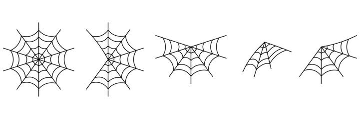 Spiderweb Varieties Icon Set &ndash; Black Cobweb Mesh Patterns and Halloween Ornament Silhouettes Vector
 Collection