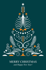 Ornamental Christmas Tree Vector Illustration. Christmas tree composed of elegant calligraphic swirls