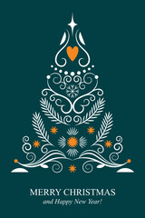 Ornamental Christmas Tree Vector Illustration. Christmas tree composed of elegant calligraphic swirls