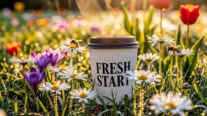 Fresh Start Coffee in Spring Garden - A Floral Awakening.