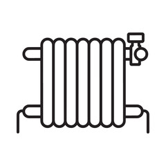 Simple line drawing of a classic cast iron radiator with valve control