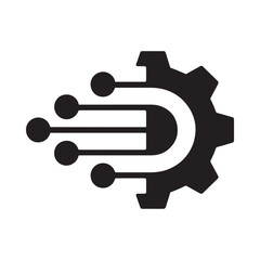 A digital network merging with a mechanical gear representing system integration