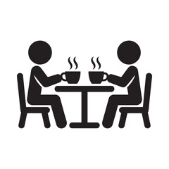 Two people sitting at a table with steaming cups a simple icon