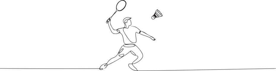 One continuous line drawing of Badminton sports vector illustration. one line Art icon drawing
