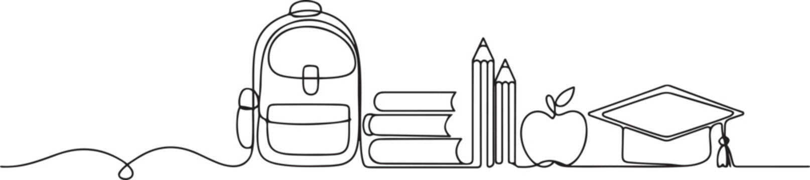 One continuous line drawing of Back to school design vector illustration. one line Art icon drawing