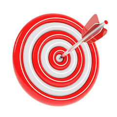 Archery Target with Arrow Hitting Bullseye dart center isolated on a transparent background
