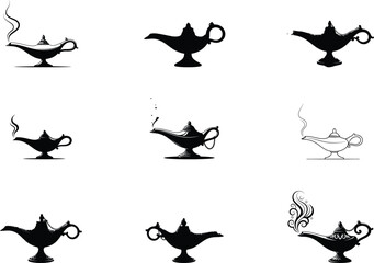 A collection of diverse oil lamp silhouettes in various designs and shapes