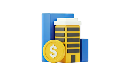 Financial Growth: Building, Coin, and Charts on White