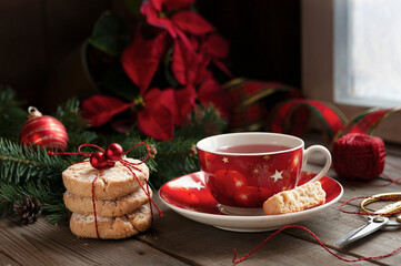 Polvorones - Traditional Christmas Spanish Shortbread Almond Cookies. Still life vintage still