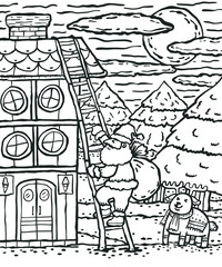 Santa Claus climbing ladder up to chimney doodle sketch  illustration