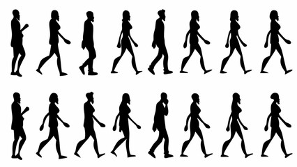 Fototapeta premium Diverse people walking in various business casual outfits and poses