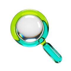 Glass Magnifying Glass with Green and Teal Frame Keywords: magnifying glass, search, zoom isolated on a transparent background