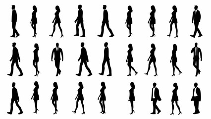 Obraz premium Collection of business people walking in various professional poses