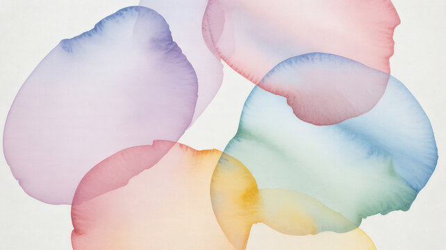 Abstract watercolor painting featuring colorful overlapping circles in soft pastel hues on white paper - Powered by Adobe