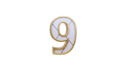 Elegant Number 9 with Gold Trim Isolated on White