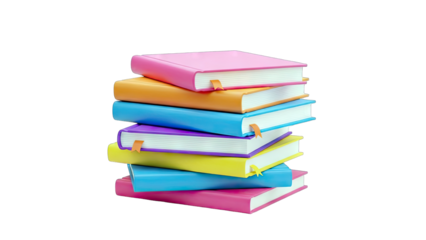 Stack of Colorful Books on White Background