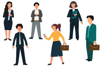 Fototapeta premium Business people set. Business people vector, man and woman standing in formal suits. Businesspeople, office workers cartoon characters,silhouettes of standing business people. Vector illustration