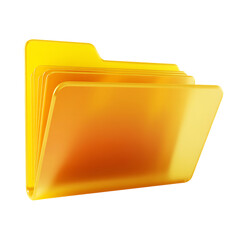 Yellow translucent folder icon with multiple pages isolated on a transparent background