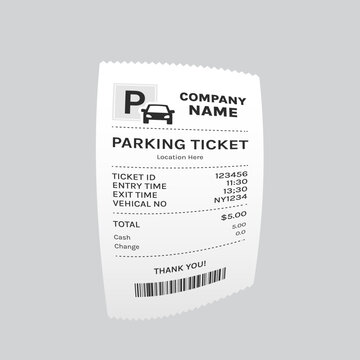 Parking Ticket, Pass, and Receipt Paper Template Vector on White Background for Billing and Invoicing