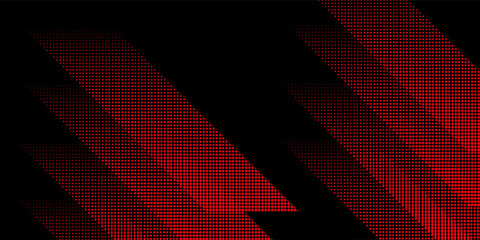 Dynamic Red Halftone Dots Background. Abstract Diagonal Retro Tech Graphic on Black. Pop Art Texture.