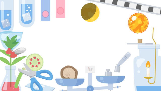 日本の理科の小学校6年生の内容をイメージした背景イラスト_16:9