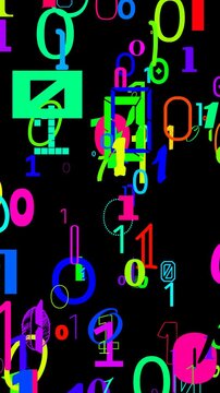 numbers 1 and 0 appearing and disappearing Vertical layout on a transparent Alpha Channel Type background. Note fonts are suitable for commercial use.