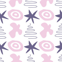 Spots, lines, dots. A seamless vector pattern of minimalist, trendy, hand-drawn abstract elements