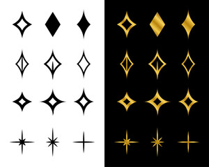 豪華なひし形と光のアイコンセット、ゴールド＆ブラック ベクターデザインエレメント02