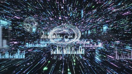 Abstract Data Visualization with Charts and Graphs Displayed on Dark Background with Futuristic Animated Lines - Powered by Adobe