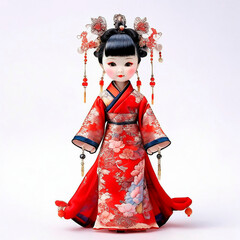 A Chinese doll in a national traditional costume. Isolated object on a white background